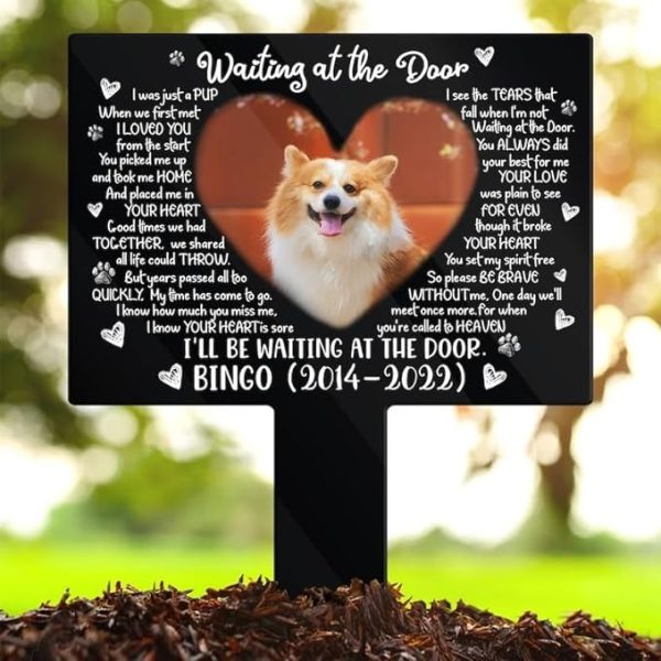 DINOZOZO Custom Dog Cat Photo Waiting At The Door Pet Grave Marker Garden Stakes Pet Memorial Gift Custom Metal Signs