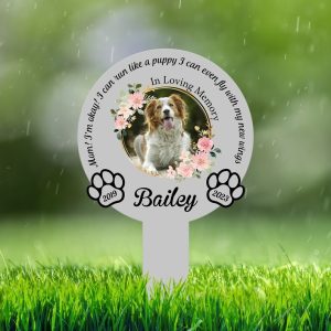 DINOZOZO Custom Dog Photo Mom Im Okay Dog Grave Marker Garden Stakes Dog Memorial Gift Custom Metal Signs