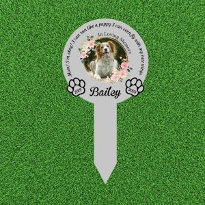 DINOZOZO Custom Dog Photo Mom Im Okay Dog Grave Marker Garden Stakes Dog Memorial Gift Custom Metal Signs4