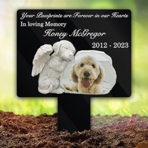 DINOZOZO Custom Dog Photo Your Pawprints Are Forever In Our Hearts Dog Grave Marker Garden Stakes Dog Memorial Gift Custom Metal Signs