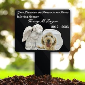 DINOZOZO Custom Dog Photo Your Pawprints Are Forever In Our Hearts Dog Grave Marker Garden Stakes Dog Memorial Gift Custom Metal Signs2