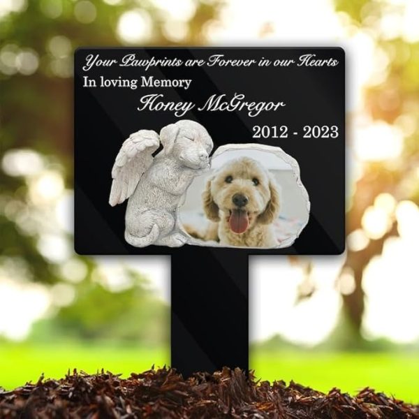 DINOZOZO Custom Dog Photo Your Pawprints Are Forever In Our Hearts Dog Grave Marker Garden Stakes Dog Memorial Gift Custom Metal Signs