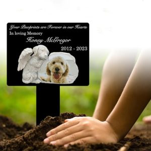 DINOZOZO Custom Dog Photo Your Pawprints Are Forever In Our Hearts Dog Grave Marker Garden Stakes Dog Memorial Gift Custom Metal Signs3