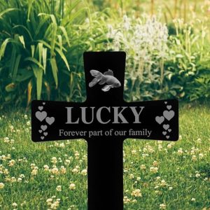 DINOZOZO Custom Fish Photo Forever Part of Our Family Fish Grave Marker Garden Stakes Fish Memorial Gift Custom Metal Signs3