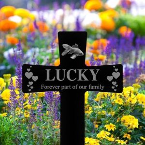 DINOZOZO Custom Fish Photo Forever Part of Our Family Fish Grave Marker Garden Stakes Fish Memorial Gift Custom Metal Signs4
