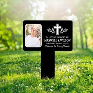 DINOZOZO Custom Photo Cross In Loving Memory Of Mom Dad Grave Marker Memorial Stake Sympathy Gifts Custom Metal Signs5