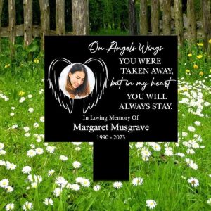 DINOZOZO Custom Photo Grave Marker On Angels Wings You Were Taken Away Memorial Stake Sympathy Gifts Custom Metal Signs 1