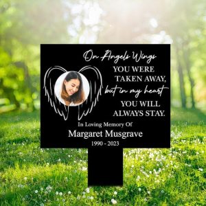 DINOZOZO Custom Photo Grave Marker On Angels Wings You Were Taken Away Memorial Stake Sympathy Gifts Custom Metal Signs