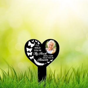 DINOZOZO Custom Photo I’ll Hold You In My Heart Grave Marker Memorial Stake Sympathy Gifts Custom Metal Signs