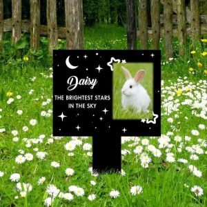 DINOZOZO Custom Rabbit Photo The Brightest Stars in The Sky Bunny Grave Marker Garden Stakes Bunny Memorial Gift Custom Metal Signs 1