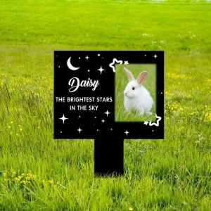 DINOZOZO Custom Rabbit Photo The Brightest Stars in The Sky Bunny Grave Marker Garden Stakes Bunny Memorial Gift Custom Metal Signs