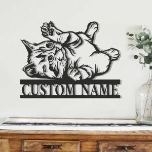 DINOZOZO Cute Cat Playing Address Sign House Number Plaque Custom Metal Signs