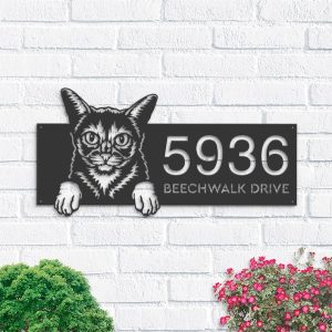 DINOZOZO Cute Peeking Abyssinian Cat Address Sign House Number Plaque Custom Metal Signs