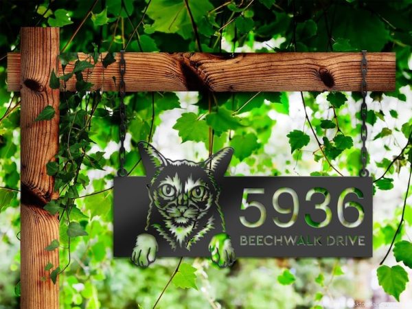 DINOZOZO Cute Peeking Abyssinian Cat Address Sign House Number Plaque Custom Metal Signs