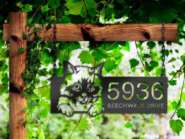 DINOZOZO Cute Peeking Birman Cat  Address Sign House Number Plaque Custom Metal Signs