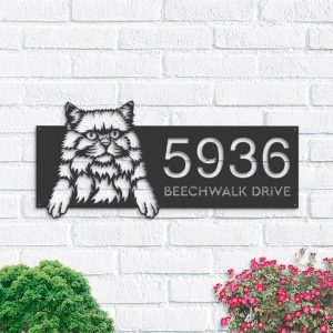 DINOZOZO Cute Peeking British Longhair Cat Address Sign House Number Plaque Custom Metal Signs