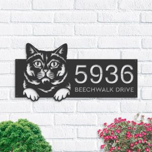 DINOZOZO Cute Peeking British Shorthair Cat Address Sign House Number Plaque Custom Metal Signs