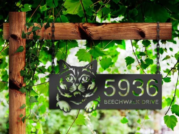 DINOZOZO Cute Peeking British Shorthair Cat Address Sign House Number Plaque Custom Metal Signs