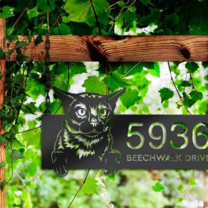 DINOZOZO Cute Peeking Burma Cat Address Sign House Number Plaque Custom Metal Signs2