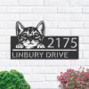 DINOZOZO Cute Peeking Cat Kitten Address Sign House Number Plaque Custom Metal Signs