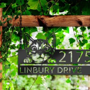 DINOZOZO Cute Peeking Cat Kitten Address Sign House Number Plaque Custom Metal Signs2