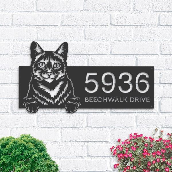 DINOZOZO Cute Peeking Domestic Cat Address Sign House Number Plaque Custom Metal Signs