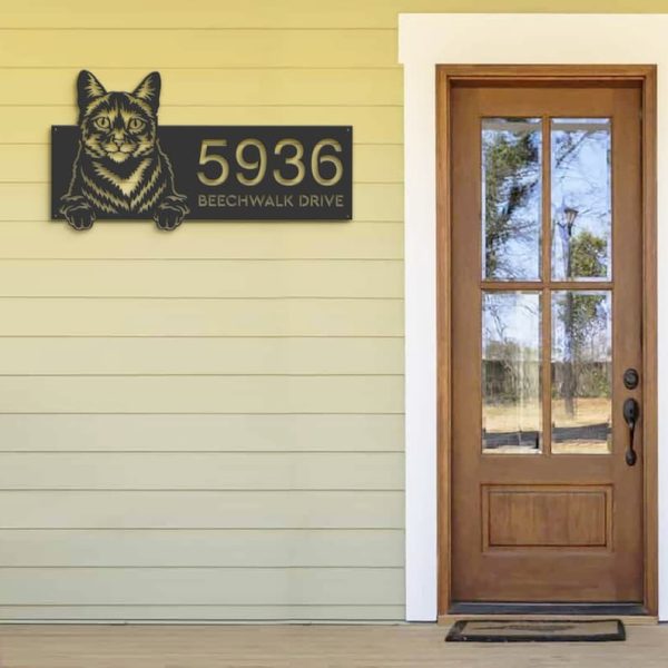 DINOZOZO Cute Peeking Domestic Cat Address Sign House Number Plaque Custom Metal Signs