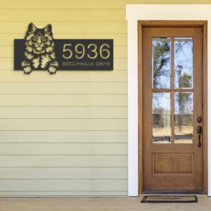 DINOZOZO Cute Peeking Maine Coon Cat Address Sign House Number Plaque Custom Metal Signs3