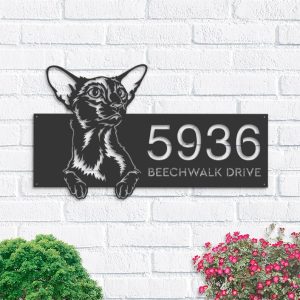 DINOZOZO Cute Peeking Oriental Shorthair Cat Address Sign House Number Plaque Custom Metal Signs
