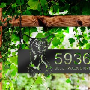 DINOZOZO Cute Peeking Oriental Shorthair Cat Address Sign House Number Plaque Custom Metal Signs2