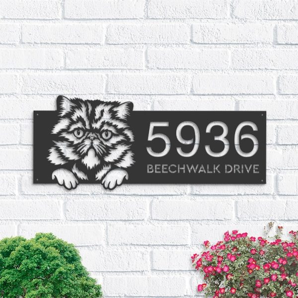 DINOZOZO Cute Peeking Persian Cat Address Sign House Number Plaque Custom Metal Signs