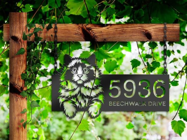 DINOZOZO Cute Peeking Ragdoll Cat Address Sign House Number Plaque Custom Metal Signs