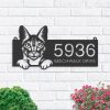 DINOZOZO Cute Peeking Savannah Cat Address Sign House Number Plaque Custom Metal Signs