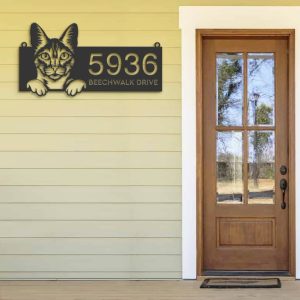 DINOZOZO Cute Peeking Savannah Cat Address Sign House Number Plaque Custom Metal Signs4