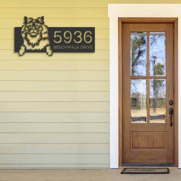 DINOZOZO Cute Peeking Selkirk Rex Cat Address Sign House Number Plaque Custom Metal Signs