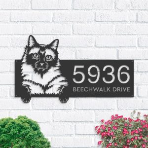 DINOZOZO Cute Peeking Siamese Cat Address Sign House Number Plaque Custom Metal Signs