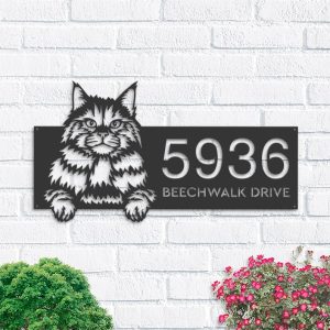 DINOZOZO Cute Peeking Somali Cat Address Sign House Number Plaque Custom Metal Signs