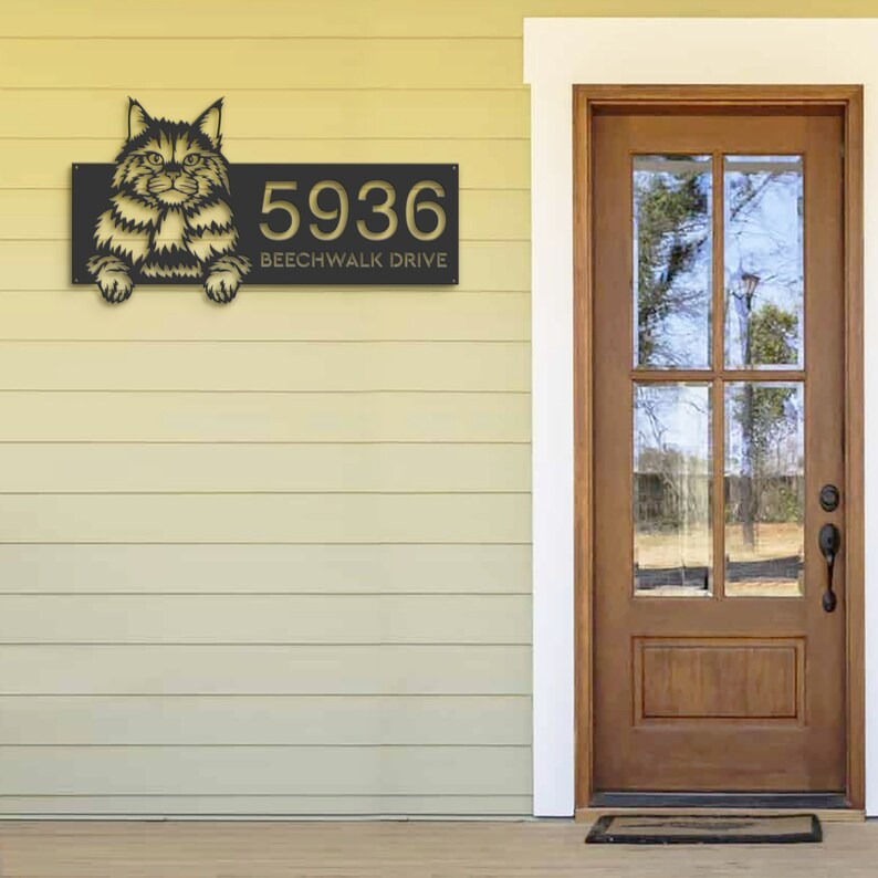 DINOZOZO Cute Peeking Somali Cat Address Sign House Number Plaque Custom Metal Signs3