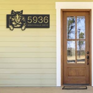 DINOZOZO Cute Peeking Tortoiseshell Cat Address Sign House Number Plaque Custom Metal Signs3