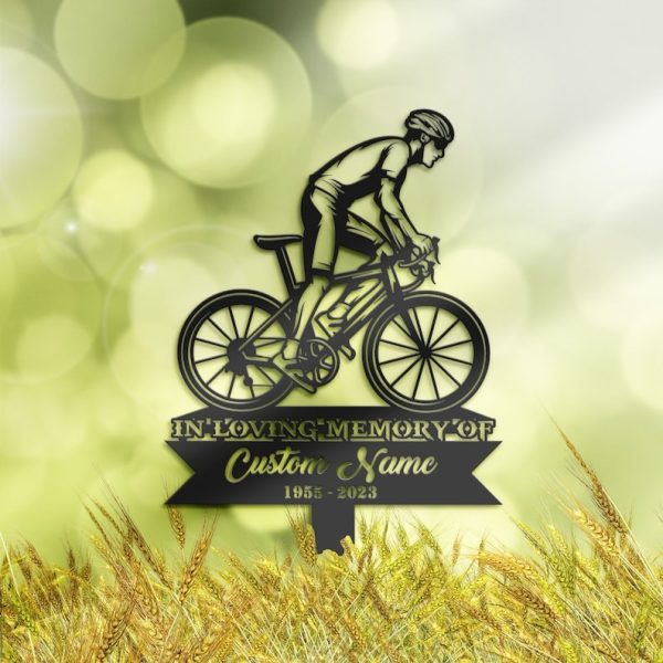 DINOZOZO Cyclist Bike Rider Grave Marker Memorial Sign with Stake Sympathy Gifts for Loss of Loved One Custom Metal Signs