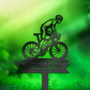 DINOZOZO Cyclist Bike Rider Grave Marker Memorial Sign with Stake Sympathy Gifts for Loss of Loved One Custom Metal Signs3