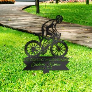 DINOZOZO Cyclist Bike Rider Grave Marker Memorial Sign with Stake Sympathy Gifts for Loss of Loved One Custom Metal Signs4