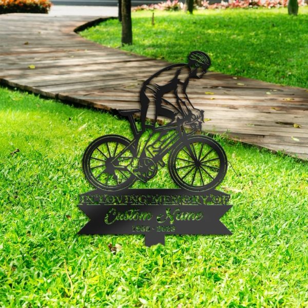 DINOZOZO Cyclist Bike Rider Grave Marker Memorial Sign with Stake Sympathy Gifts for Loss of Loved One Custom Metal Signs