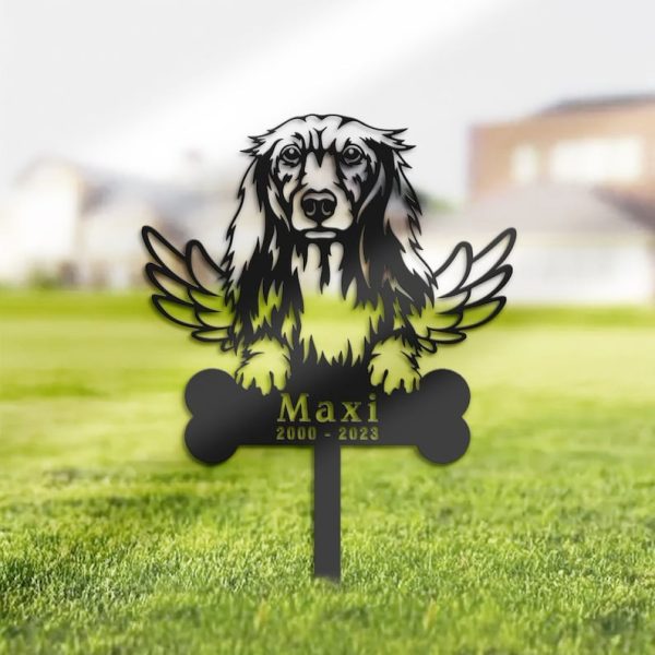 DINOZOZO Dachshund Long Hair Dog Grave Marker Garden Stakes Dog Memorial Gift Cemetery Decor Custom Metal Signs
