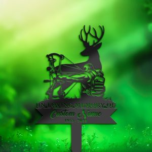 DINOZOZO Deer Bow Hunting Hunter Grave Marker Memorial Sign with Stake Sympathy Gifts for Loss of Loved One Custom Metal Signs3