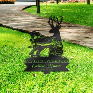 DINOZOZO Deer Bow Hunting Hunter Grave Marker Memorial Sign with Stake Sympathy Gifts for Loss of Loved One Custom Metal Signs4