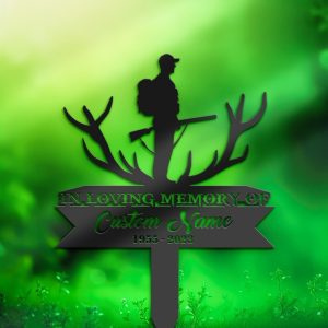DINOZOZO Deer Hunter Grave Marker Memorial Sign with Stake Sympathy Gifts for Loss of Loved One Custom Metal Signs3