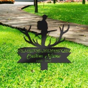 DINOZOZO Deer Hunter Grave Marker Memorial Sign with Stake Sympathy Gifts for Loss of Loved One Custom Metal Signs4