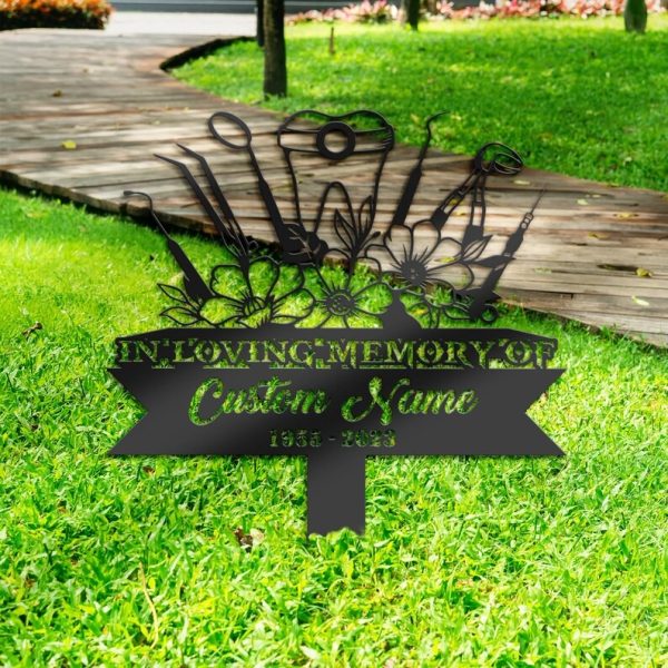 DINOZOZO Dentist Grave Marker Memorial Sign with Stake Sympathy Gifts for Loss of Loved One Custom Metal Signs