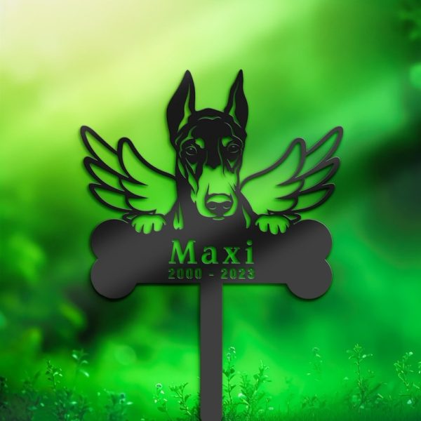 DINOZOZO Doberman Dog Grave Marker Garden Stakes Dog Memorial Gift Cemetery Decor Custom Metal Signs